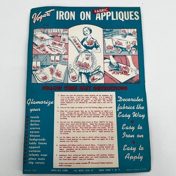 Vintage Vogart Iron On Fabric Appliques Floral Butterflies 1953 - Picture 4 of 5